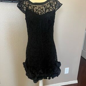 Guess Black Lace Cap Sleeve Mini Dress